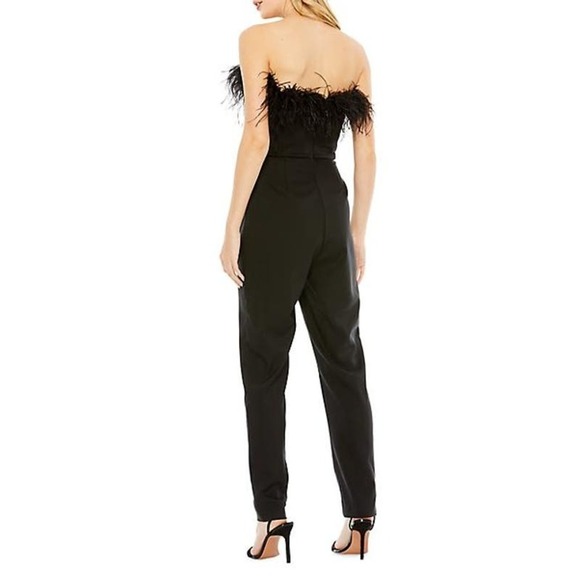 Leena for Mac Duggal Ostrich Feather Strapless Jumpsuit Black Women's Size 6 NWT - Picture 2 of 12